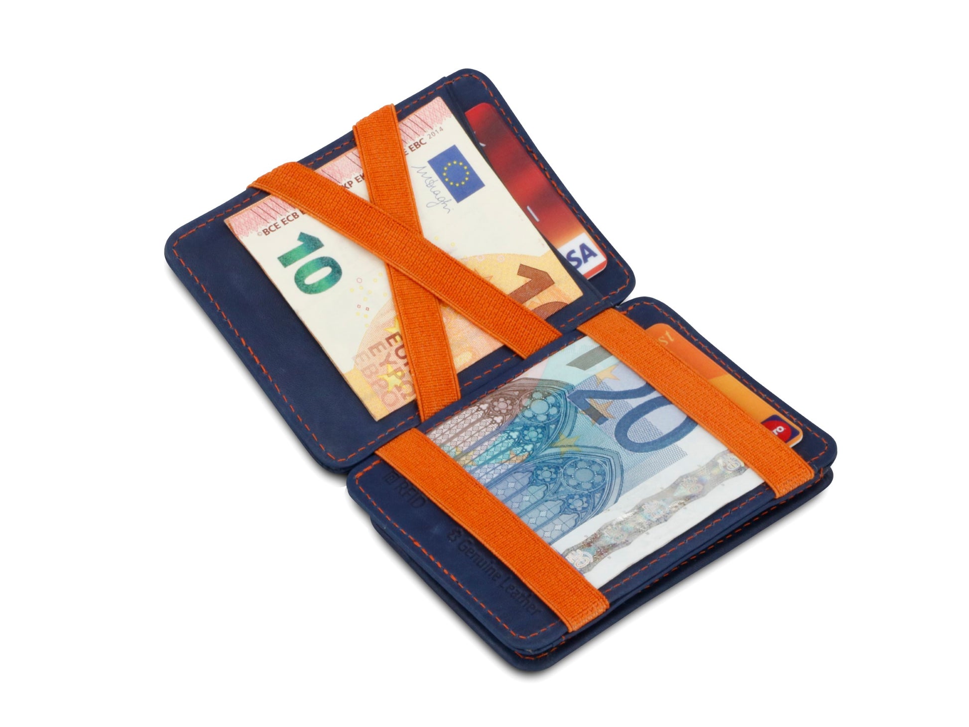 Porte-monnaie Magique RFID Cuir - Hunterson - Bleu-Orange